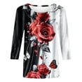 thumbnail image 4 of Womens Tops Dressy Casual Floral Print 3/4 Length Sleeve Tshirts Cute Round Neck Tunic Loose Blouse, 4 of 5