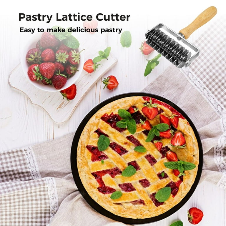 Stainless Steel Lattice Dough Cutter, Dough Lattice Roller Cutter with Wood  Handle, Cookie Pie Pizza Bread Pastry Crust Roller Cutter, Household