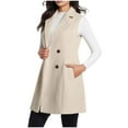 thumbnail image 2 of gbyLJF Womens Mid-length Vest Plaid Double Breasted Sleeveless Trench Coat Casual Woolen Overcoats with Pockets, 2 of 7