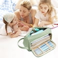 thumbnail image 5 of Large Capacity Large Pouch Canvas Double Zipper Pencil Cases, Green, 5 of 8
