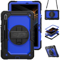 For Samsung Galaxy Tab S8/S7 Case 11 inch, 360 Rotating Shockproof Cover with Stand, Screen Protector, Shoulder Strap (SM-X700/SM-T870), Dark Blue PC