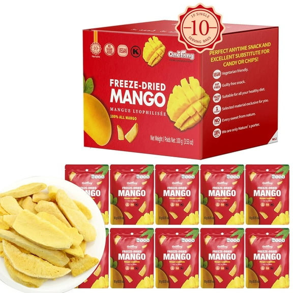 Freeze-Dried Fruit Mango Chips, 10 Pack Single-Serve Pack, Non GMO, Kosher, No Add Sugar, Gluten free, Vegan, Holiday Gifts, Healthy Snack 0.35 Ounce