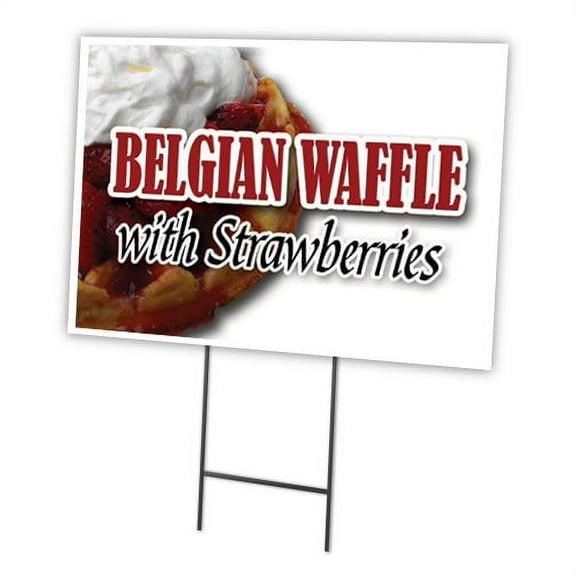 BELGIAN WAFFLE WITH STRAWBERRIES 18"x24" Yard Sign & Stake outdoor plastic window | Advertise Your Business | Stake Included Image On Front Only | Made in The USA