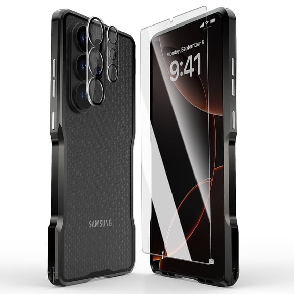 Dteck Metal Bumper Case for Samsung Galaxy S26 Ultra,Shockproof Aluminum Bumper Frame Tempered Glass Screen Protector Camera Lens Protector Back Protective Film,Black