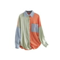 thumbnail image 6 of Women's Summer Blouse Contrast Color Stitching T-Shirts Long Sleeve Lapel Button Closure Tops Loose Versatile Casual Clothes, 6 of 9