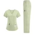 thumbnail image 2 of 2025 2 Pcs Scrubs for Women Set Plus Size Stretchy Medical Uniformes Scrubs Set Solid V Neck Tops & Wide Leg Cargo Pants Mint Green L, 2 of 4