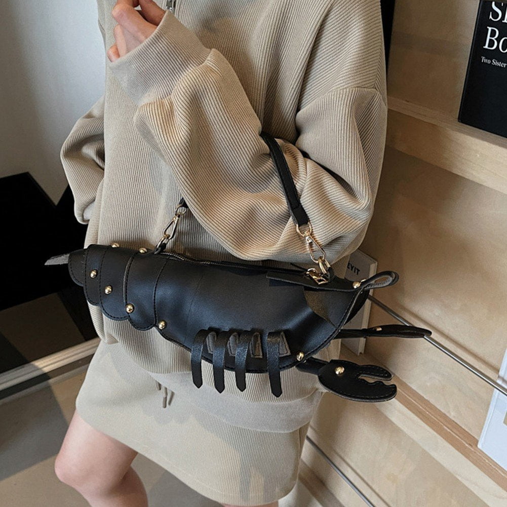 Jiibva Lobster Shaped Crossbody Bag for Women Unique Rivets Lobster Design Shoulder Bag Stylish Handbag Purse for Women