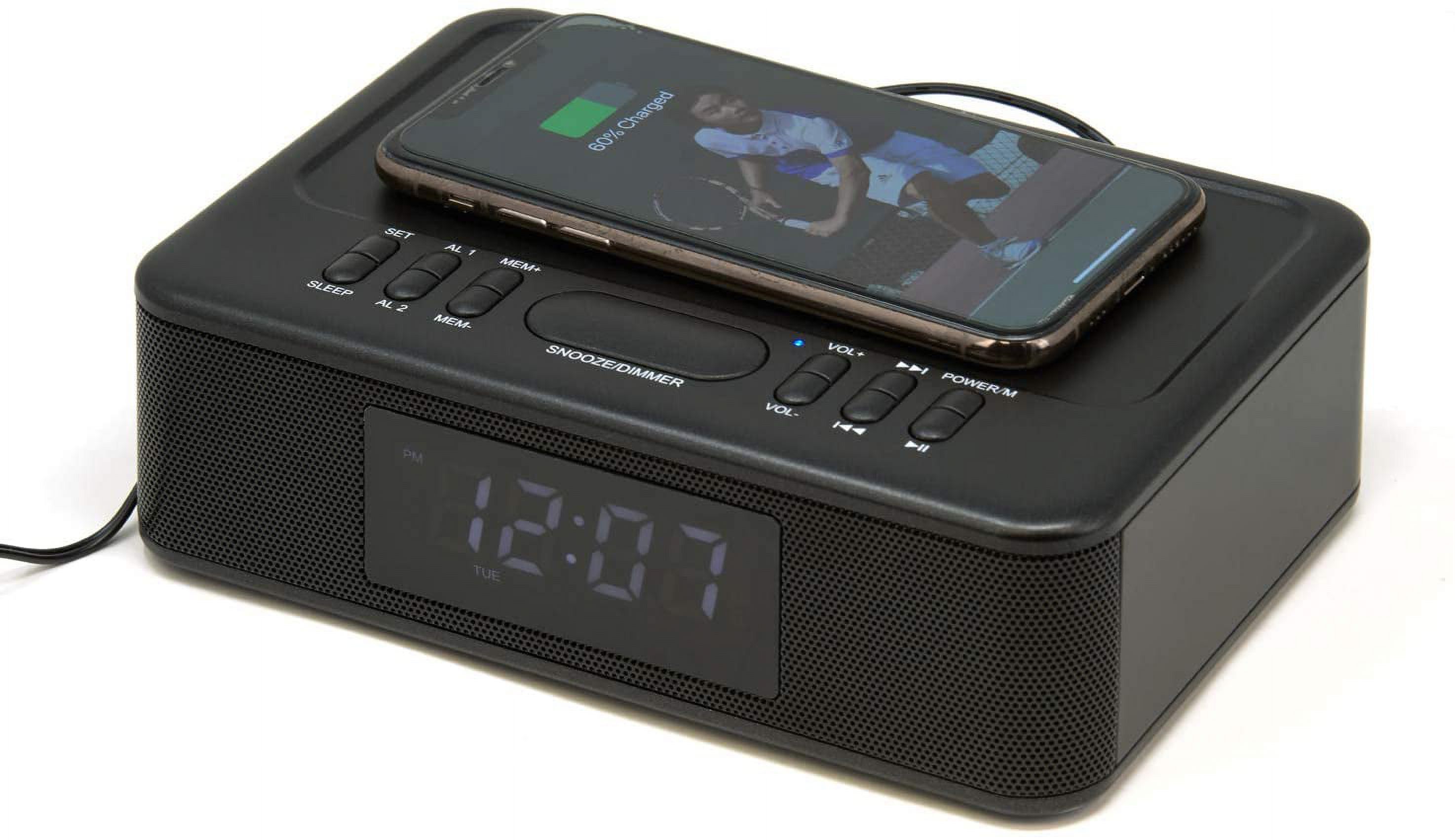 Kaito KA718 Bedside Bluetooth Alarm Clock Radio with Wireless Charger - image 4 of 6