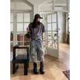 thumbnail image 2 of Vaqueros con agujeros Vintage de cintura alta para mujer, pantalones cortos vaqueros rectos de estilo hip hop americano Y2k, pantalones cortos holgados de pierna ancha lavados hasta la pantorrilla, 2 of 5