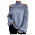 thumbnail image 2 of Blmnix Womens Off The Shoulder Turtleneck Sweaters Blue Long Sleeve Workout Clothes for Women, 2 of 6