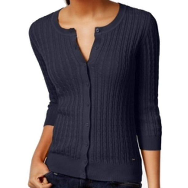 Tommy Hilfiger Tommy Hilfiger NEW Blue Women XL Ribbed Button Down Cardigan Sweater Walmart