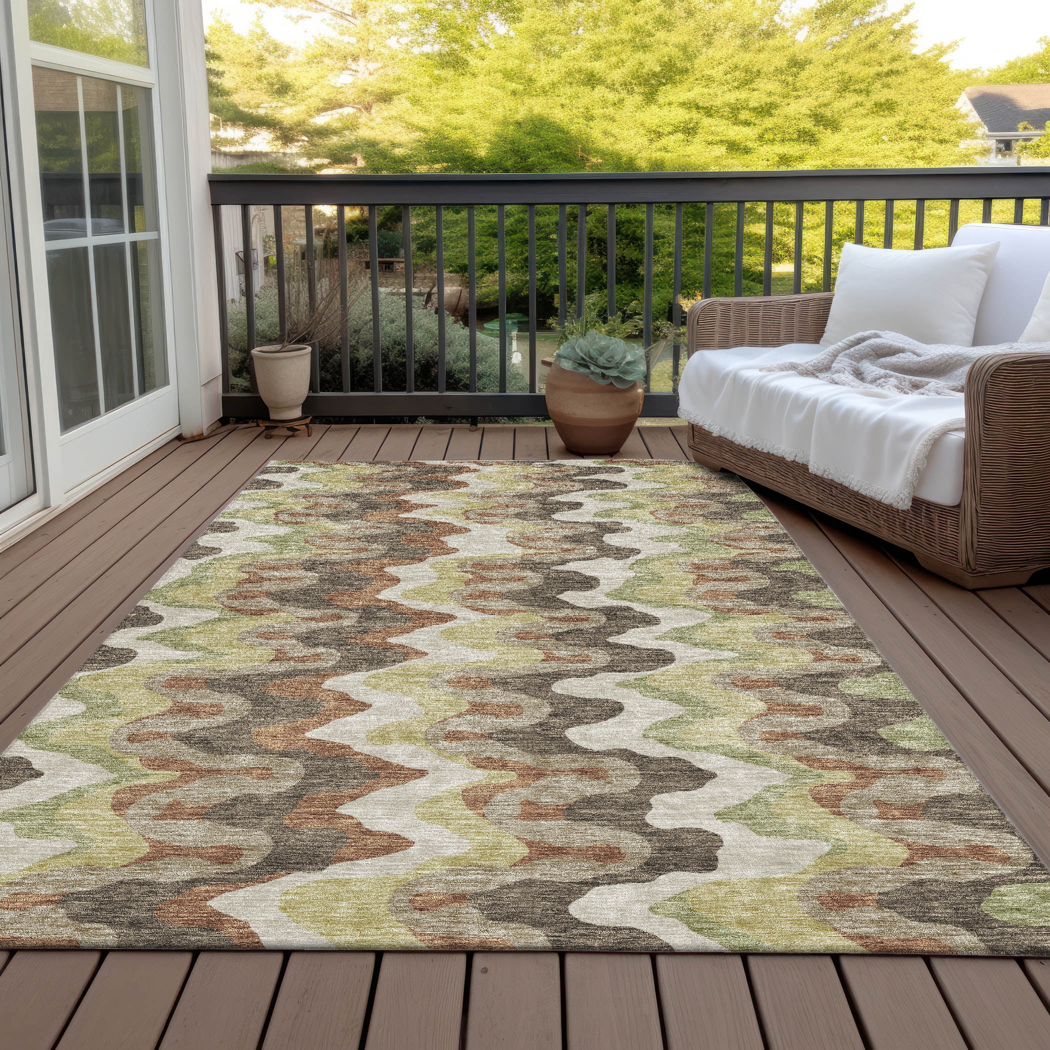 Addison Rugs Chantille Indoor/Outdoor Transitional Waves Chocolate Washable Rectangle Rug, 8' x 10'