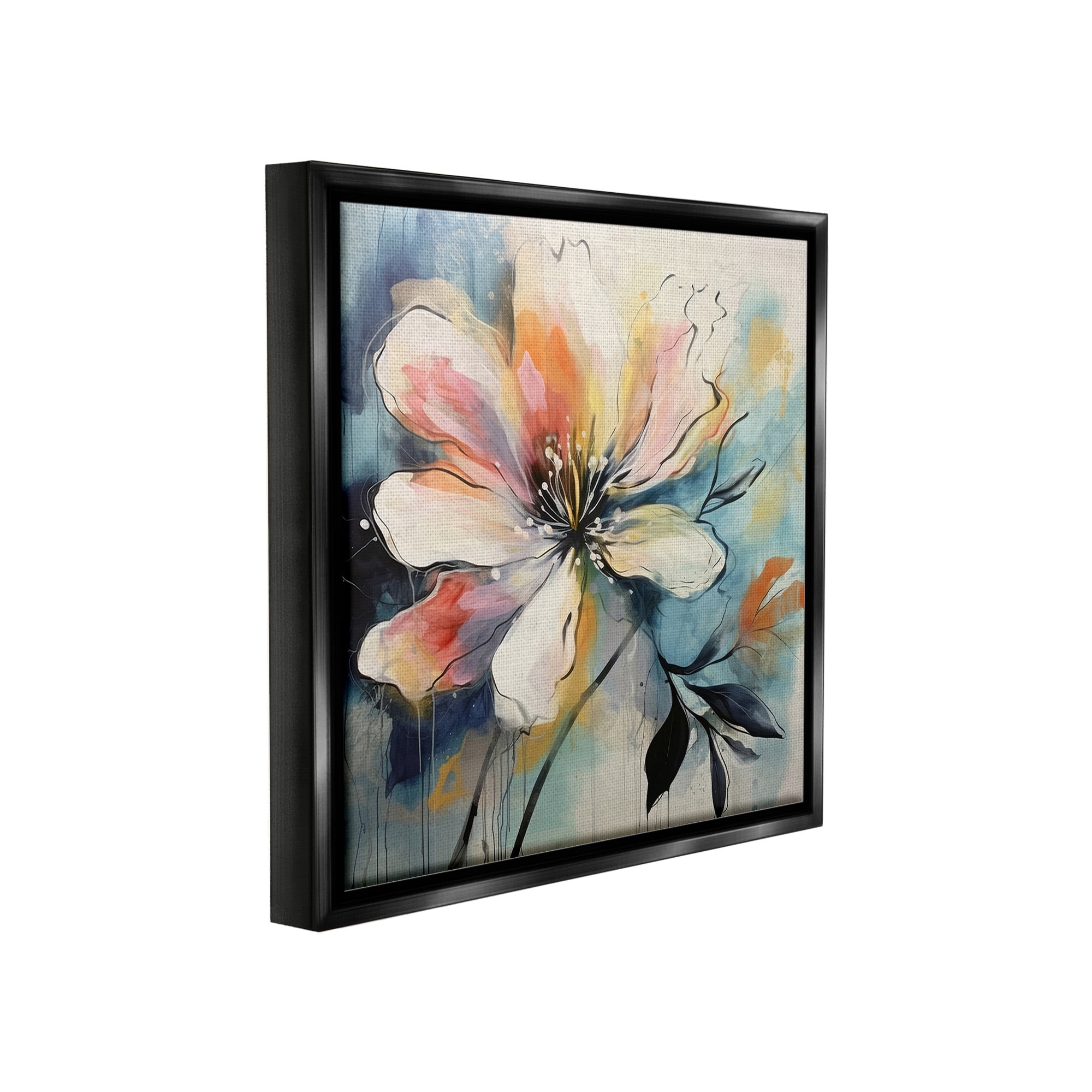Stupell Industries Modern Pink Blossom Botanical & Floral Painting Black Floater Framed Canvas Art Print Wall Art, 25 x 25