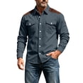 thumbnail image 2 of thefmos Men's Plus Size Long Sleeve Corduroy Shacket Fall Winter Casual Button Down Shirt Classic Collared Work Outfits Tops, Dark Gray L, 2 of 9