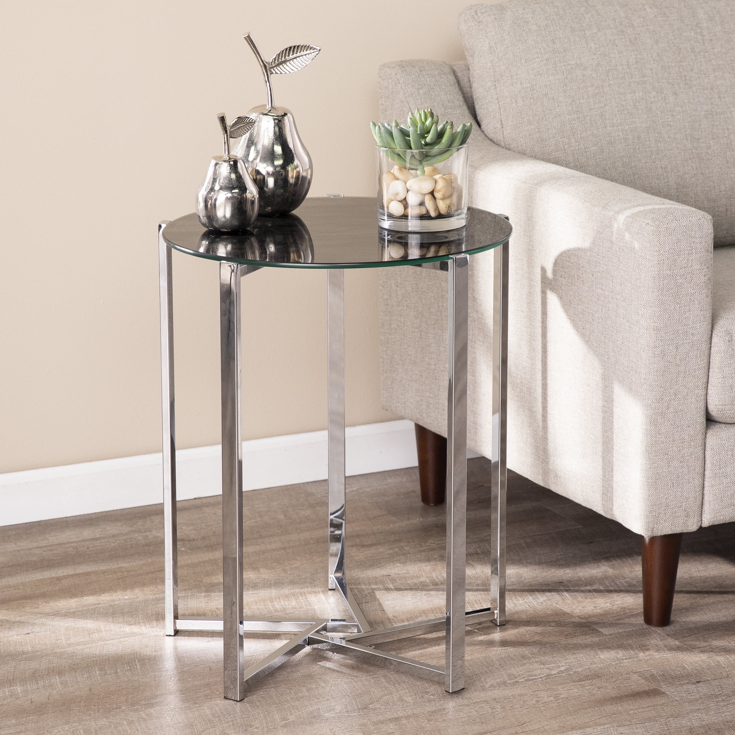 Eslanton Round End Table w/ Faux Marble Glass Top