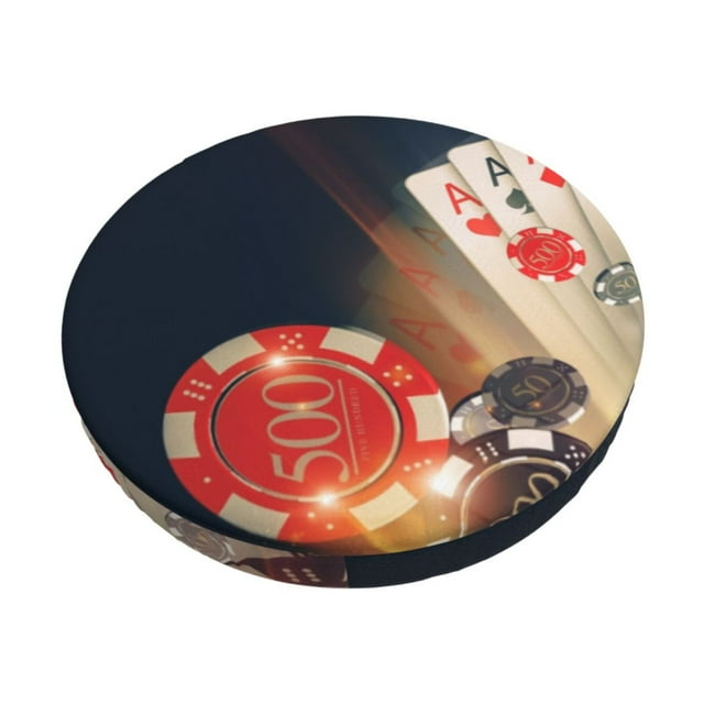 Easygdp Casino Poker Chips Print Easy To Install Bar Stool Covers&Stool Covers Round&Elastic Stool Cover, Barstool Covers,Washable&Bottom With Elastic Edge-13 inch