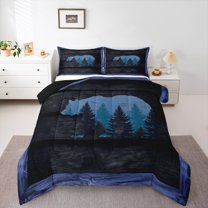 Homewish Adult Wildlife Bear Bedding Comforter Set, Rustic Lodge Cabin Twin Comforter Sets, Animal Wildlife Reversible Bedding Set, Breathable Home Decor, 2-Piece