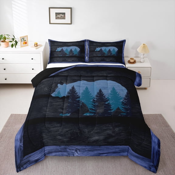 Homewish Adult Wildlife Bear Bedding Comforter Set, Rustic Lodge Cabin Twin Comforter Sets, Animal Wildlife Reversible Bedding Set, Breathable Home Decor, 2-Piece