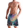 thumbnail image 2 of Dailycode Men's Quick Dry Swim Trunks Beach Shorts Casual Summer Board Shorts with Pockets, Castle Bridge Starry Sky, 2 of 8