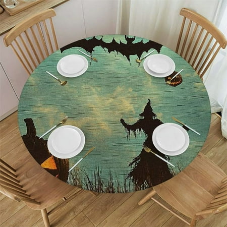 

JRXY Halloween Round Tablecloth Washable for Home Kitchen Outdoor Decoration 100% Polyester Fiber Halloween Theme 46 -50