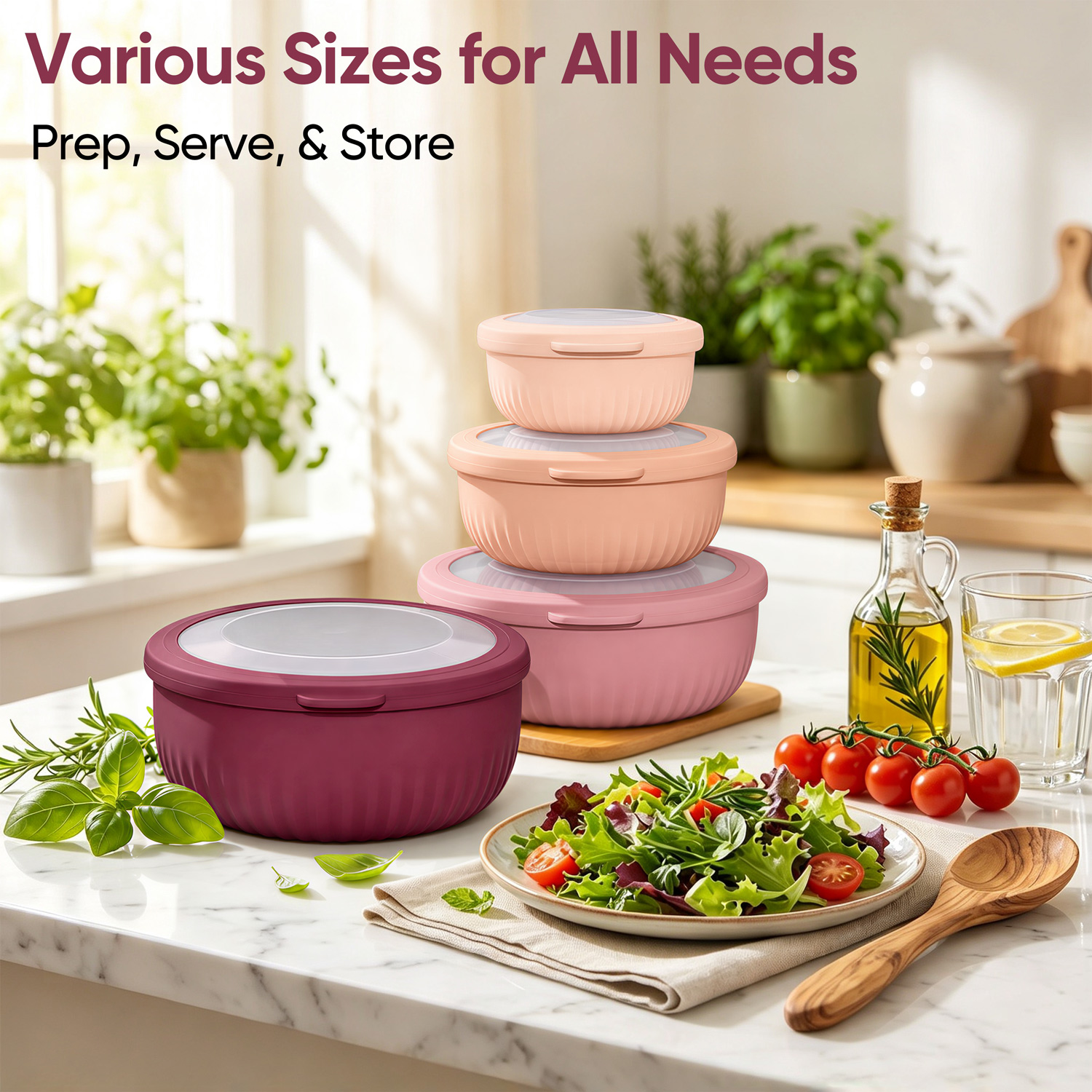 Walchoice 4-Piece Prep Bowls with Airtight Lids, Red photo 8