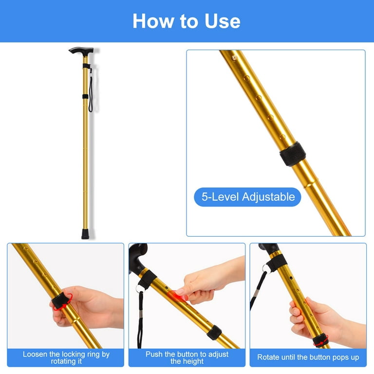 supregear Folding Cane, Adjustable Height Lightweight Portable Walking  Stick, Gold 