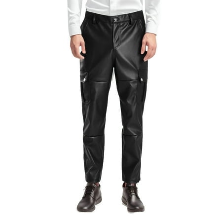 PMUYBHF Male Slim Fit Work Jeans for Men Mens Slim Fitting Leather Pants Leggings Color Elastic Trend Motorcycle Leather Pants Baggy Cargo Pants Men Camouflage