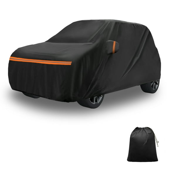 Unique Bargains Car Cover for Mini Hatch 2001-2006 PEVA Spunlace Cotton Outdoor Full Car Cover All Weather Waterproof Windproof Sun Rain Snow Protection with Passenger Door Zipper Black