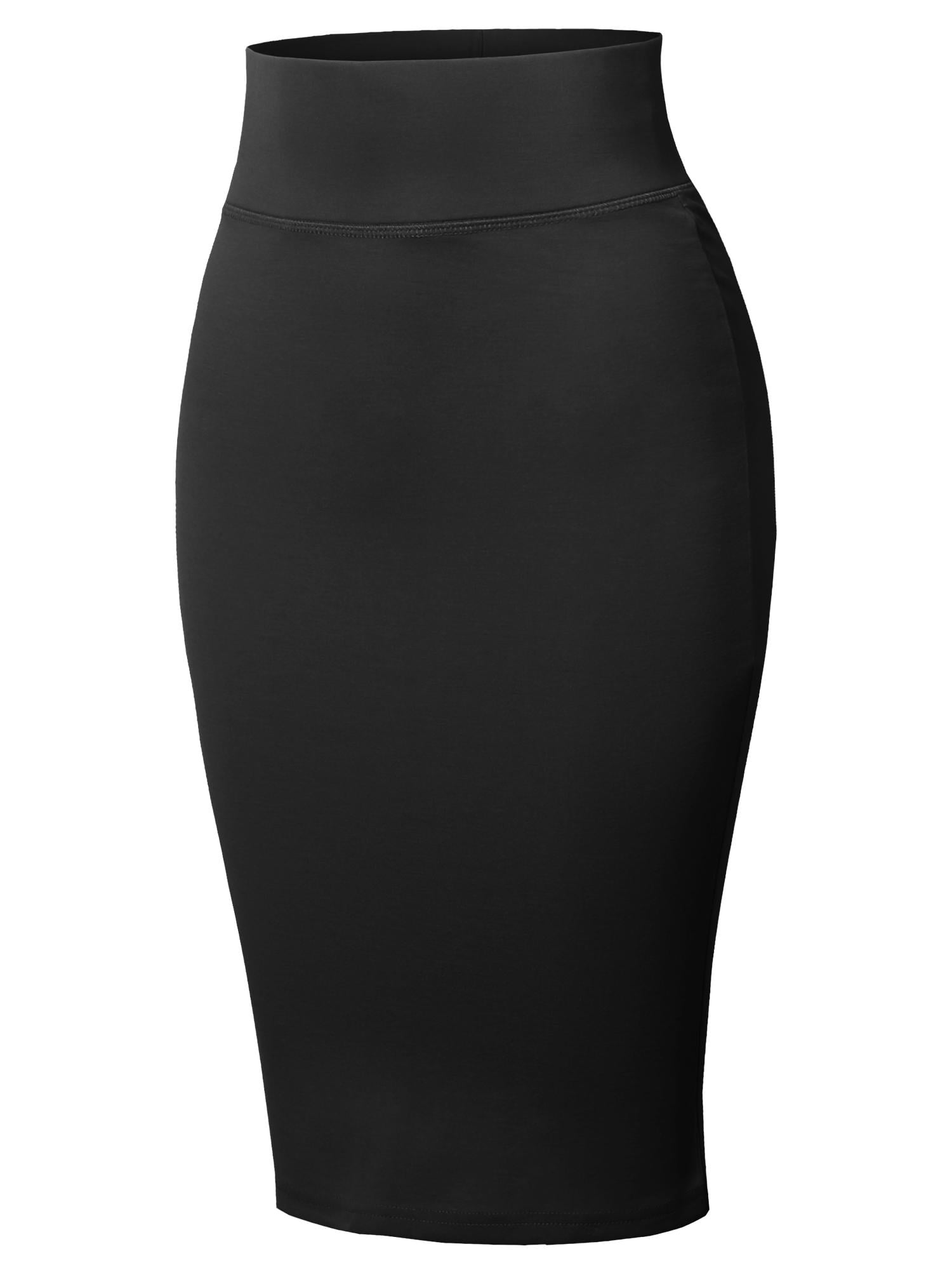 Fashionoutfit Womens High Waist Basic Pencil Stretch Span Midi Length Back Slit Office Skirt