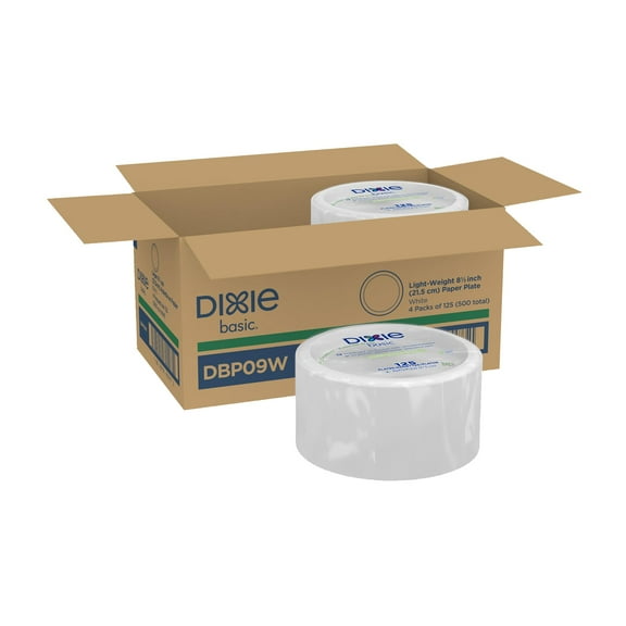 Dixie 8 1/2 Inch Light-Weight Disposable ZLK1 Paper Plates, White, 500 Count, Bulk Case, 4 Packs/125 Count Per Pack, (Georgia-Pacific #DBP09W)