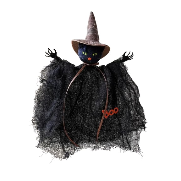 Halloween Black Cat Witch Hanging Ornament, Vintage Scarecrow Witch Ghost Decor, Mild Spooky Halloween Porch Door Window Indoor Party Prop