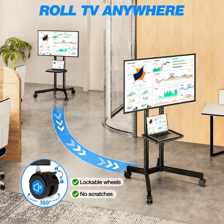 RTVR Rolling TV Stand Cart with Wheels and Mount, 75-Inch photo 4