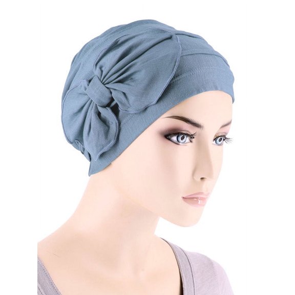 Bamboo Pleated Bow Cap Dusty Blue