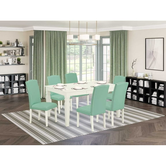 East West Furniture Dining Room Set Linen White, WEEN7-LWH-57