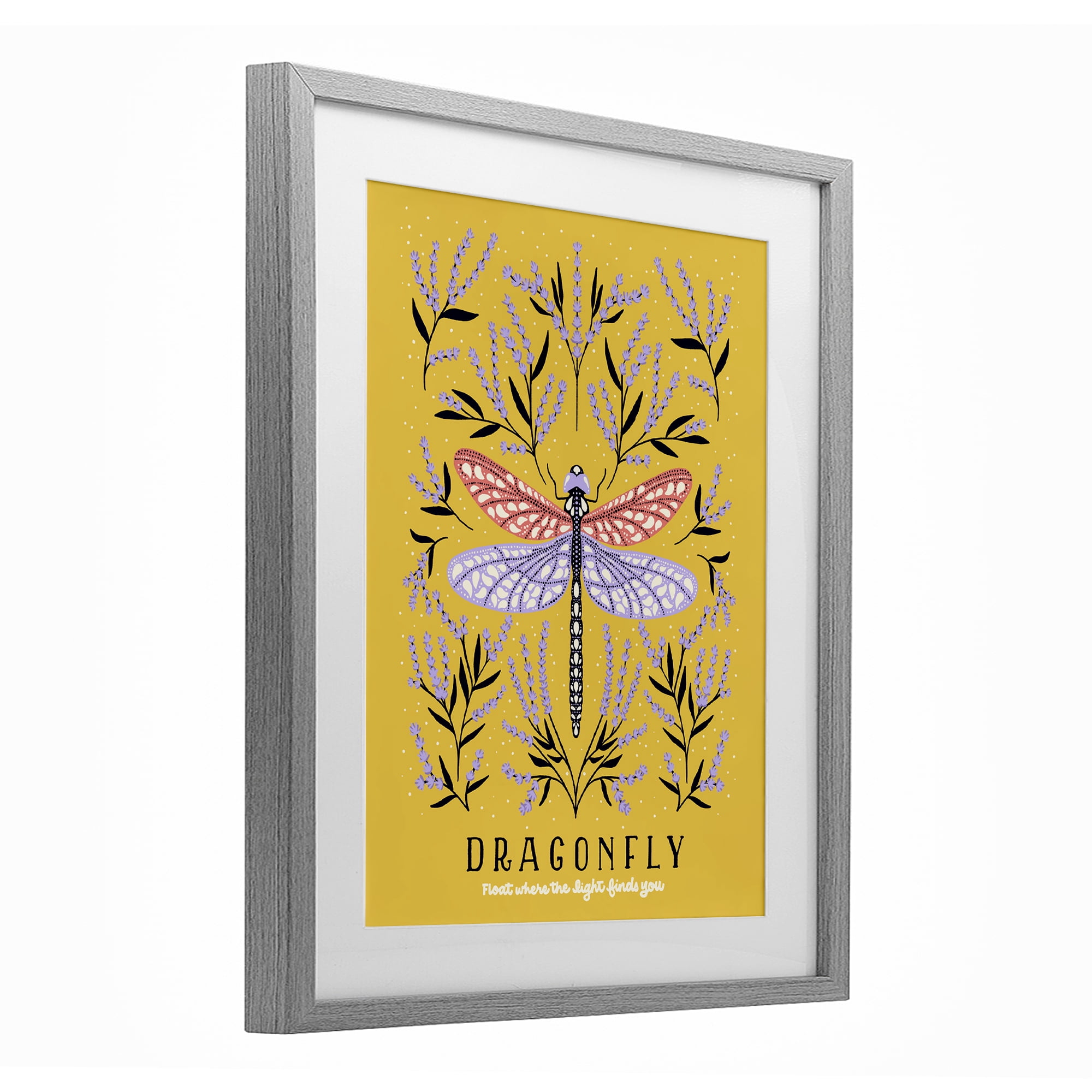 Stupell Industries Dragonfly Symmetry on Yellow Gray Framed Print Under Glass, design by Indira Prieto | IndySign