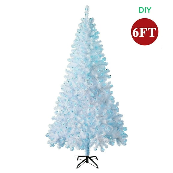 Keylever 6ft White Artificial Christmas Pine Tree with Blue LED Lights, Metal Stand, 750 Tips