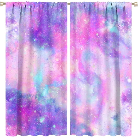 Galaxy Blackout Curtains Romantic Dreamy Pink Purple Art Print for Girls Bedroom Living Room Kitchen Decor Rod Pocket Window Drapes 2 Panels 84x84in