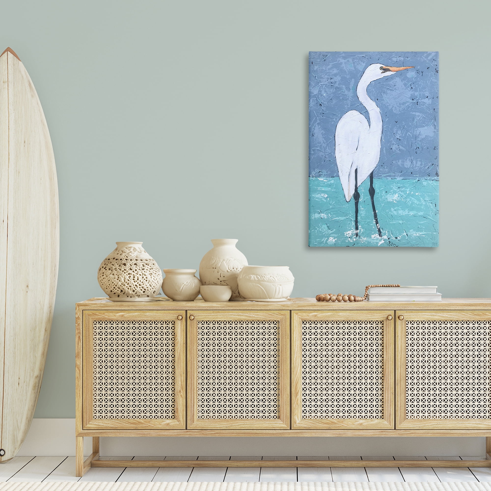 Stupell Industries Sea Heron Standing Animals & Insects Painting Gallery Wrapped Canvas Art Print Wall Art, 30 x 45