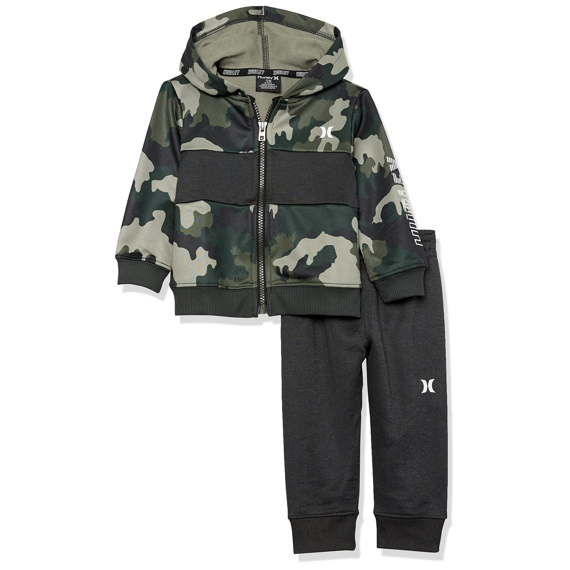 Hurley Baby Boys Solar Zip Up Hoodie and Jogger Pants 2 Piece Outfit Set Green Camo 18M