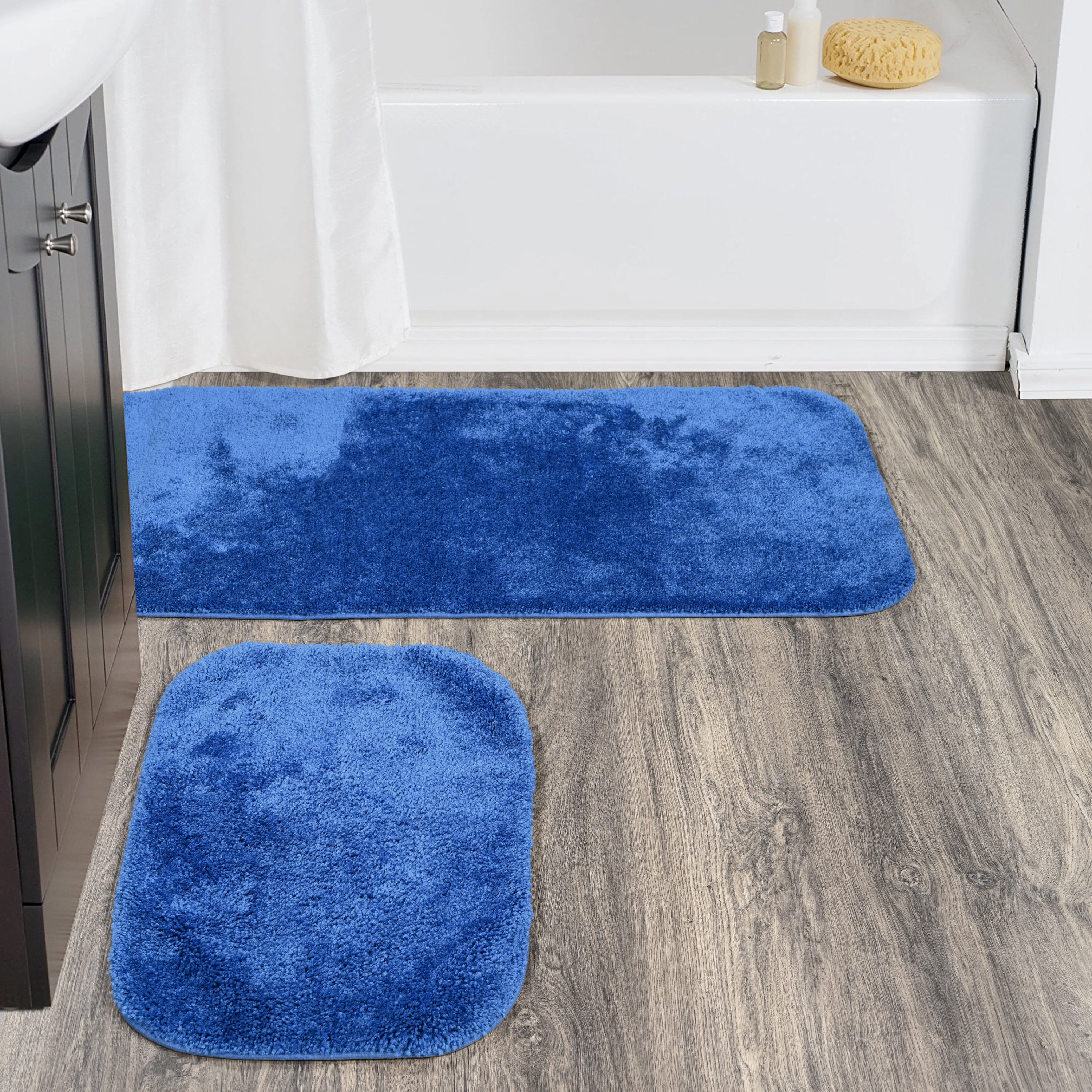 Garland Rug Traditional Washable Bath Rug Set, 2-Piece Set (21"x34" Bath Rug, & 22"x60" Runner) Electric Blue
