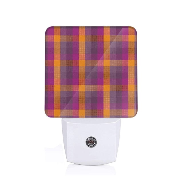 Balery Orange and Purple Plaid Luz Nocturna LED con Sensor Automático, Enchufe con Sensor Crepuscular, Luz Suave de 0.5W para Dormitorio, Pasillo, Baño-US