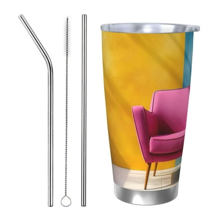 

Zeuib Bright Pink Chair Printed 20oz Stainless Steel Insulated Car Cup Stainless Steel Thermal Cup Vacuum Insulated Leak-proof Travel Mug Cup-Straw Three-piece Set