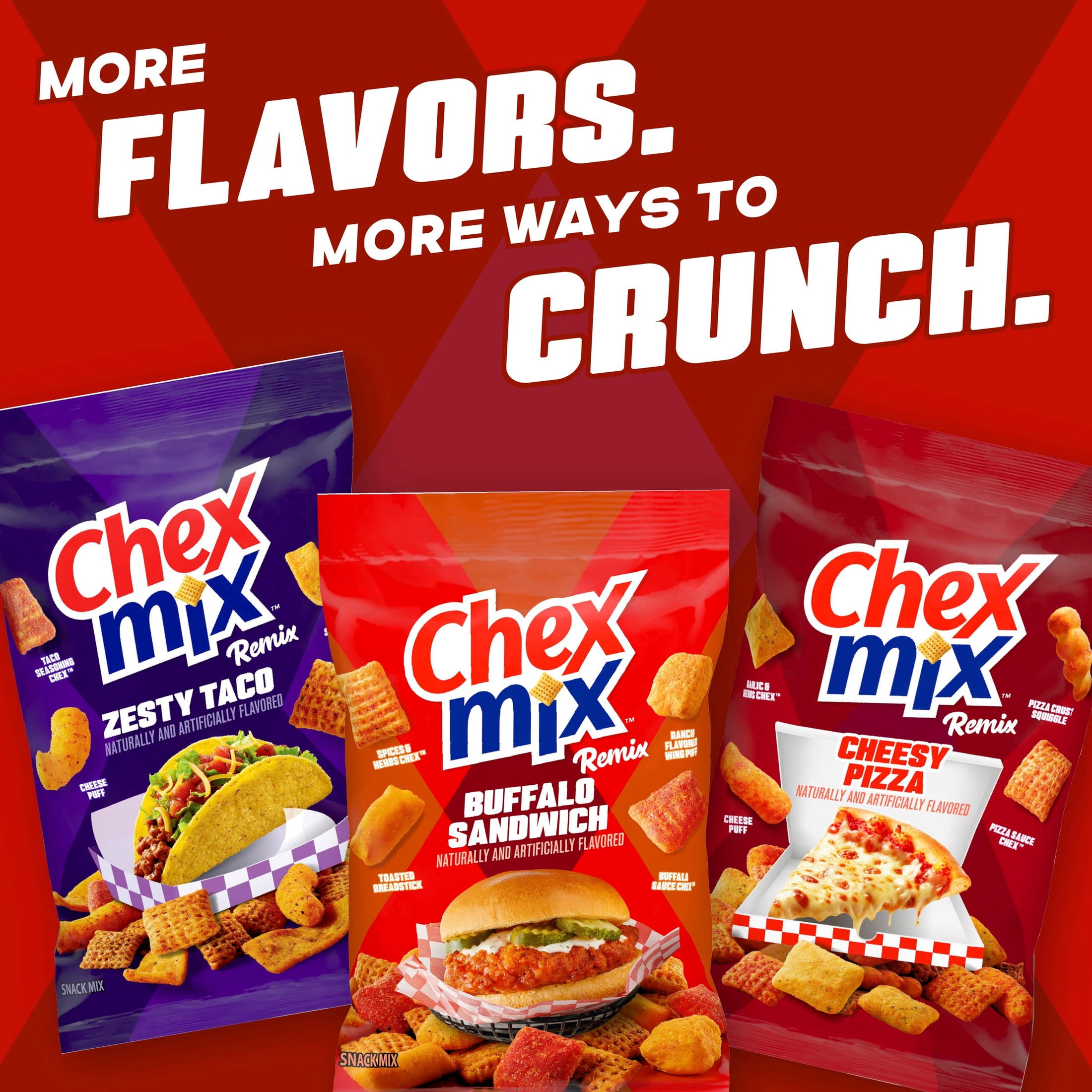 8 pack) Chex Mix Remix Cheesy Pizza Snack Mix, Snack Bag, Family