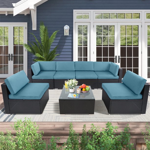 SUNCROWN 7Pieces Outdoor Sectional Sofa Set Wicker Patio Furniture