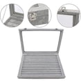 thumbnail image 4 of HOMEWE Caja de almacenamiento de anillos de terciopelo - Soporte para joyas con tapa de vidrio transparente que se sostiene hasta la bandeja de la caja de exhibición - Anillos, aretes, colgantes y, 4 of 5