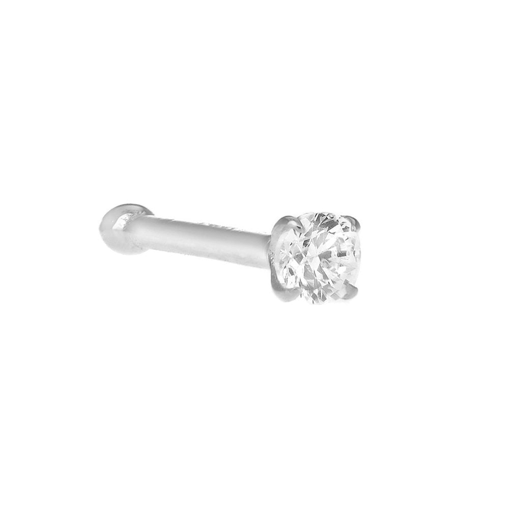 2 pieces Sterling Silver Nose Stud 1mm round CZ 8mm long 22 gauge body piercing