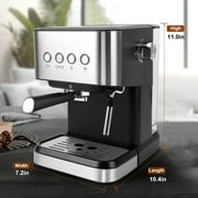 Fyydes Espresso Machine 20 Bar, 1.5L Water Tank with Milk Frother Steam, Stainless Steel Coffee Maker for Espresso, Latte, Mocha, Americano, 1050W, Silver