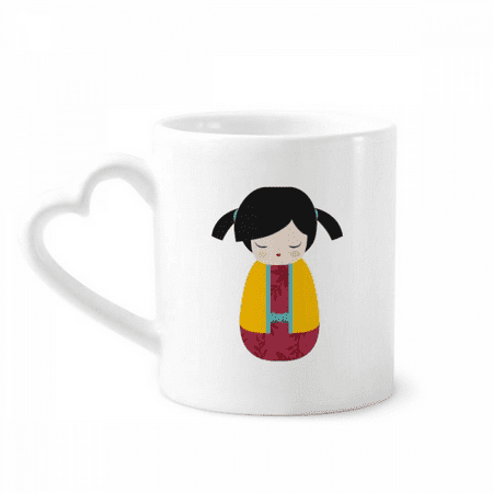 

Yellow Kimono Japan Doll Art Mug Coffee Cerac Drinkware Glass Heart Cup