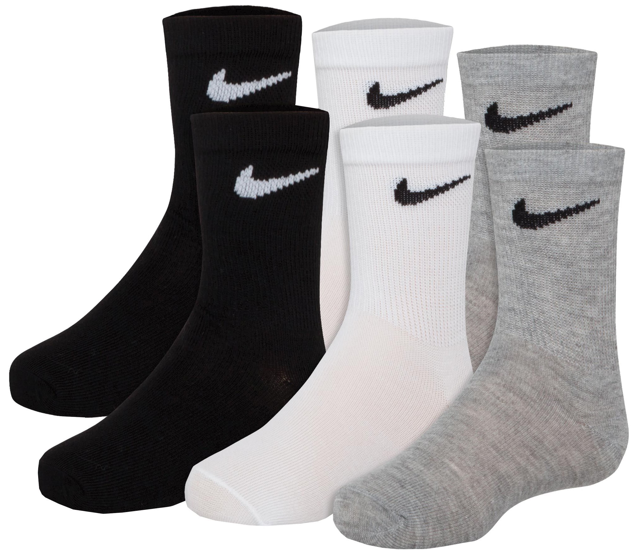 Nike Kids' Performance Crew Socks 6 Pack - White/Grey/Black - XS ...