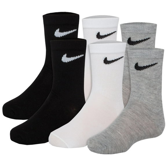 Nike Kids' Performance Crew Socks 6 Pack - White/Grey/Black - XS